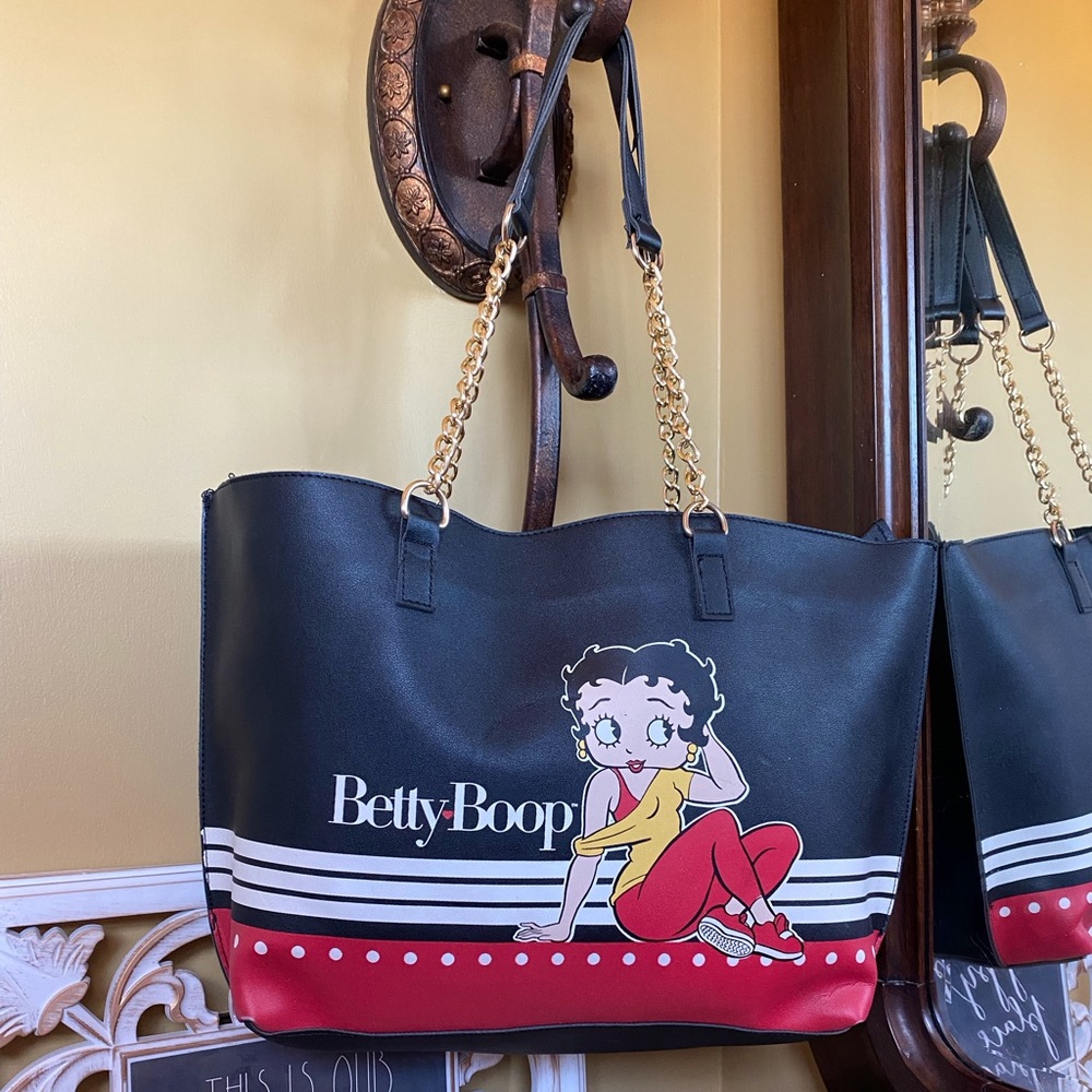 Betty Boop Black and Red Tote with Gold Tone Chain